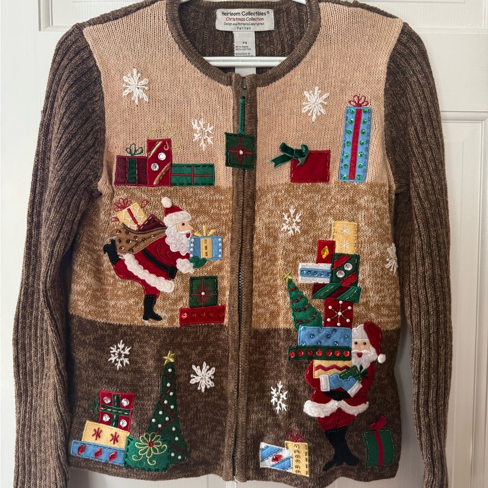 Northern Reflections Brown Knit Cardigan Santa ugly Christmas sweater
